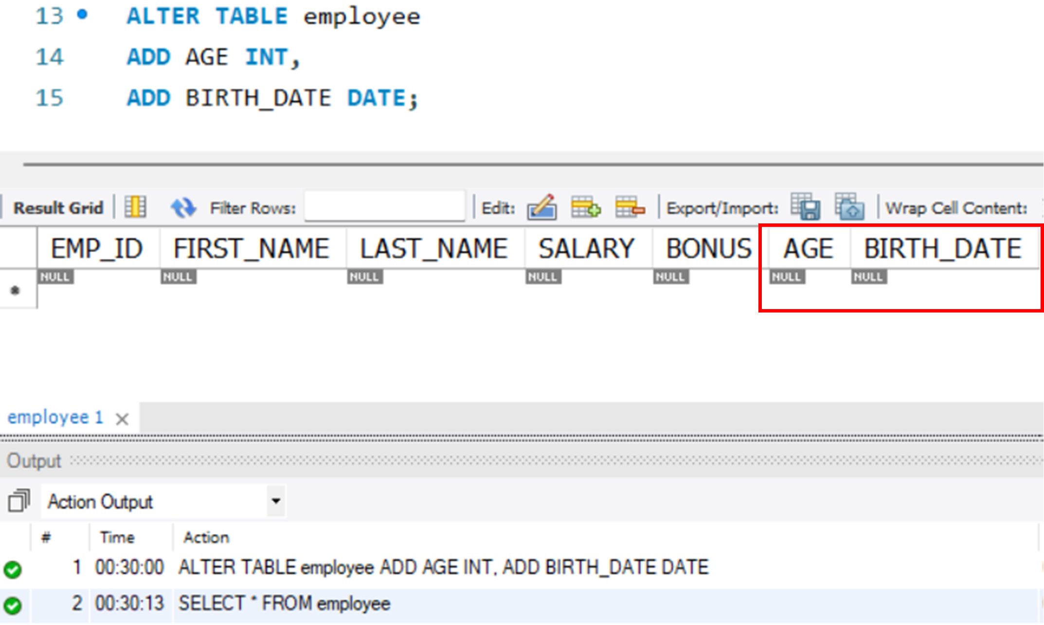 age and birthdate columns added